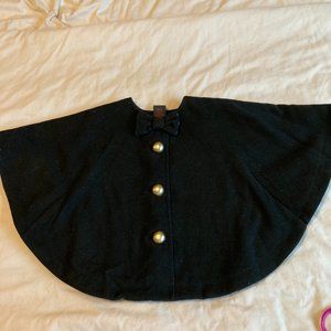 Cynthia Rowley Girls Black w. leopard print cape.  Gold buttons - 2T - Excellent